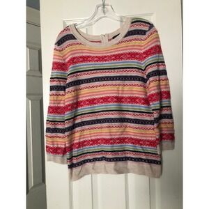 Talbots Striped Lambswool‎ Sweater Multicolor Fair Isle Knit Womens Med Pullover